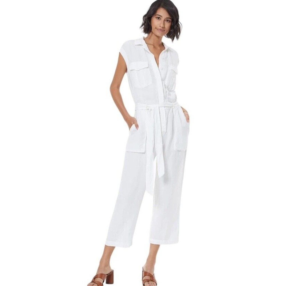 Young Fabulous & Broke Jumpsuit Women Small Ivory Cuba Utility Belted Tencel